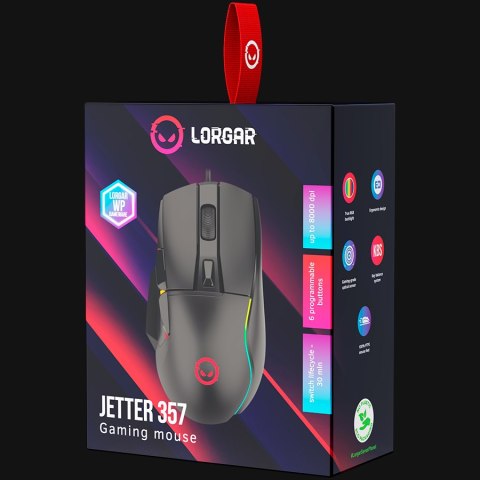 LORGAR Mysz Gamingowa Jetter 357, USB, LED, RGB, Czarna
