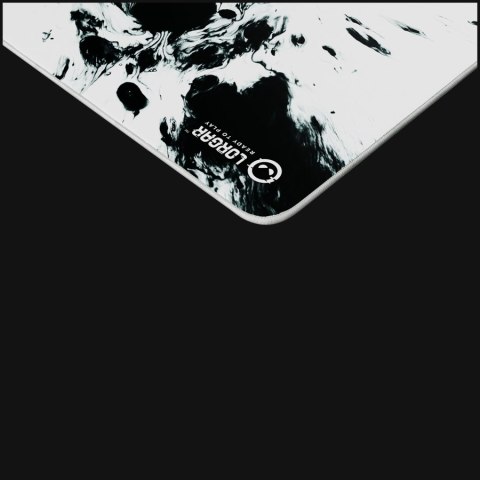 Full print white and black design, Bottom is black rubber with embossed LORGAR logo, with double side edge stitching