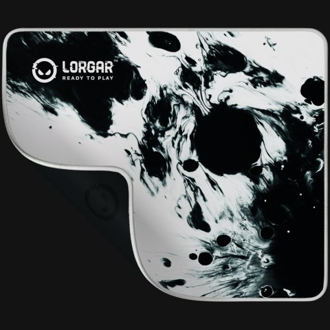 Full print white and black design, bottom is black rubber with embossed LORGAR logo with double side edge stitching