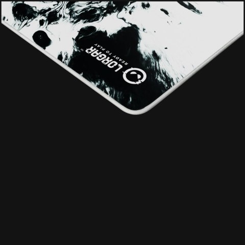 Full print white and black design, bottom is black rubber with embossed LORGAR logo with double side edge stitching