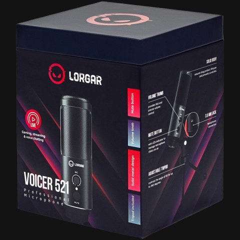 LORGAR Mikrofon Gamingowy Voicer 521, USB, Czarny