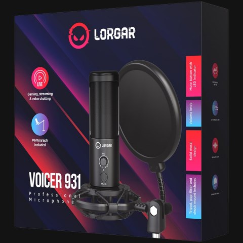 LORGAR Mikrofon Gamingowy Voicer 931, USB, Czarny