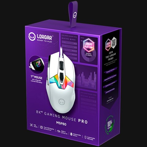 LORGAR Mysz Gamingowa Pro MSP80, 8000 Hz, Biała