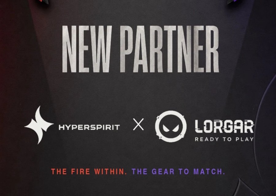 Grafika ogłaszająca partnerstwo HYPERSPIRIT i LORGAR z hasłem The fire within, the gear to match
